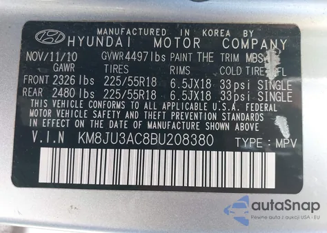 2011 Hyundai Tucson Limited from USA, damaged, VIN KM8JU3AC8BU208380